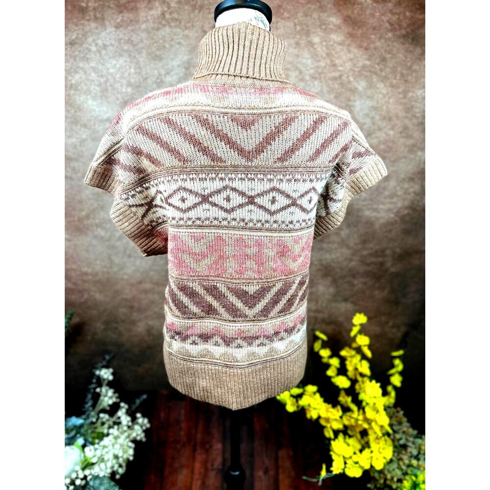 Design History Ribbed Cap Sleeved Turtleneck Brown Multi L - Picture 6 of 10